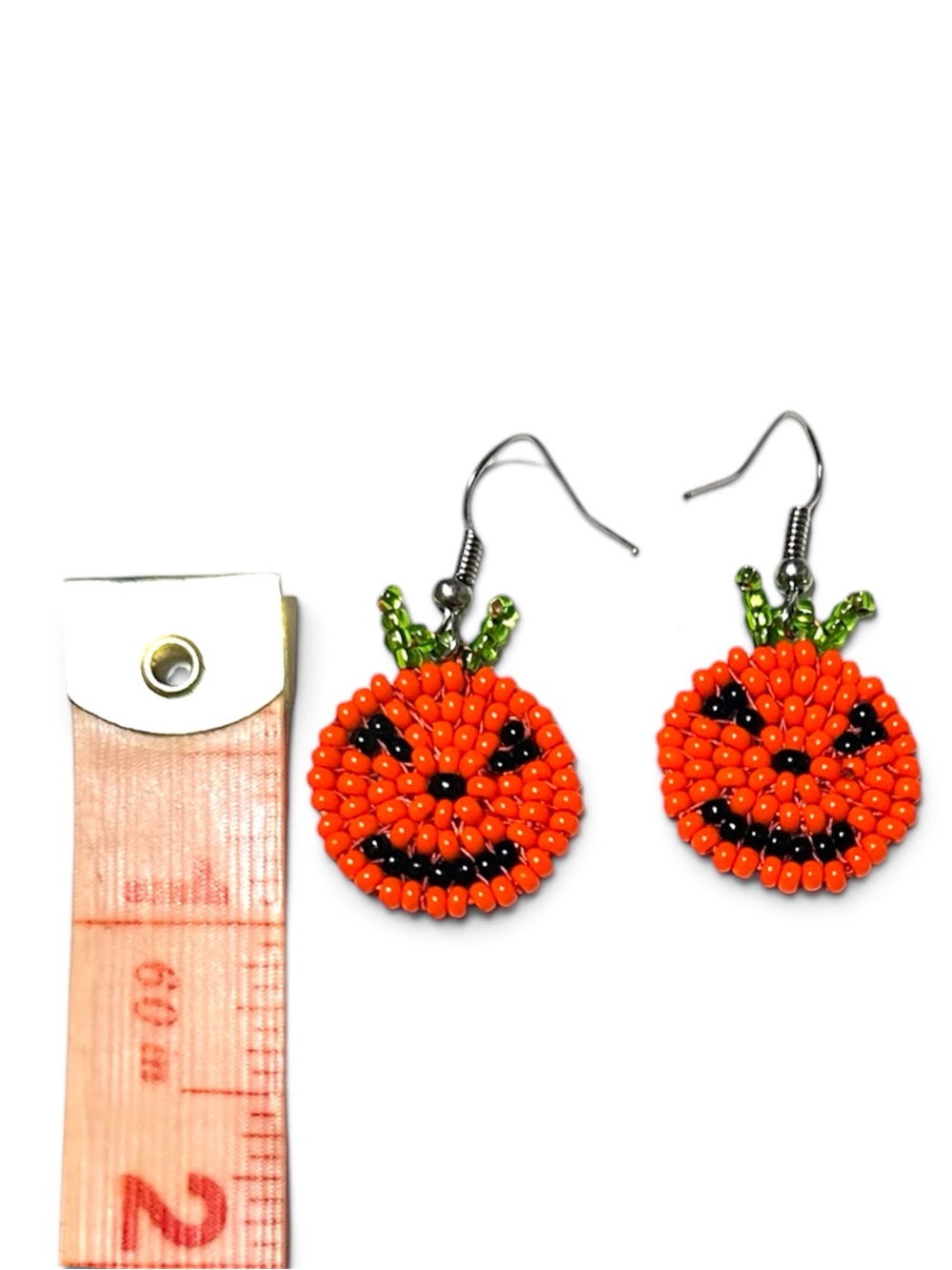 Handmade Miyuki Delica Pumpkin Jack‑O’-Lantern Glass Seed Beaded Earrings NWT - Picture 2 of 3